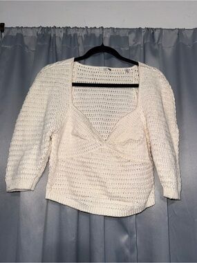 A.L.C. Openwork Crochet Knit Top in Off-White